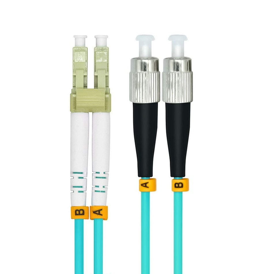LC to FC Multimode OM3 Duplex 50/125 OFNR Fiber Optic Patch Cable - variable