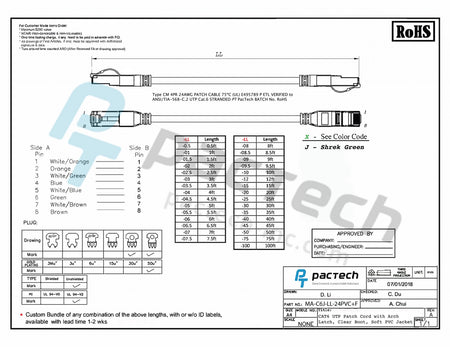 Arch Latch RJ45 connectors CAT6 Soft PVC Cable