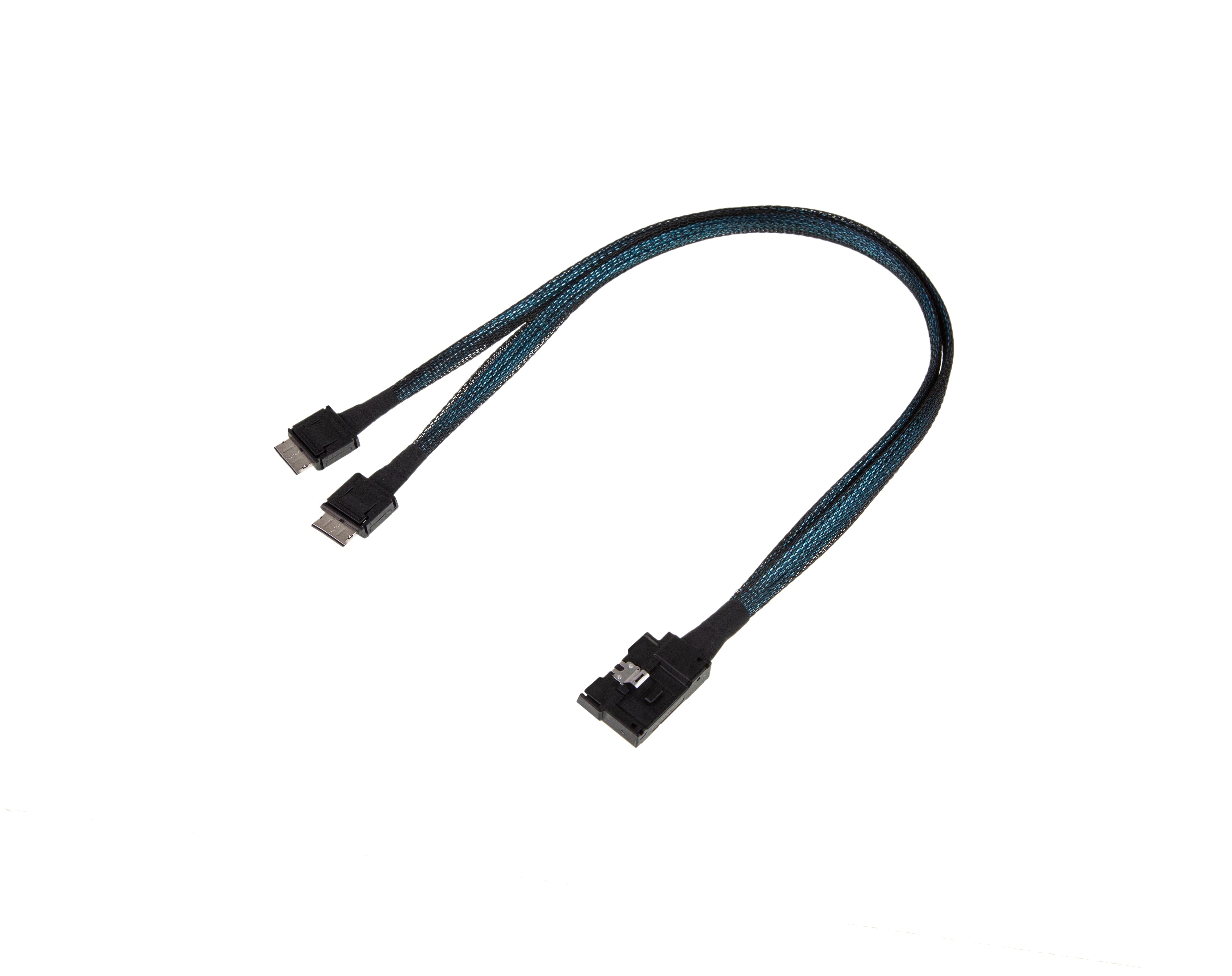 MCIO 8X Left Side Exit to 2x OCulink 4X Straight with Active Latch Cable - simple