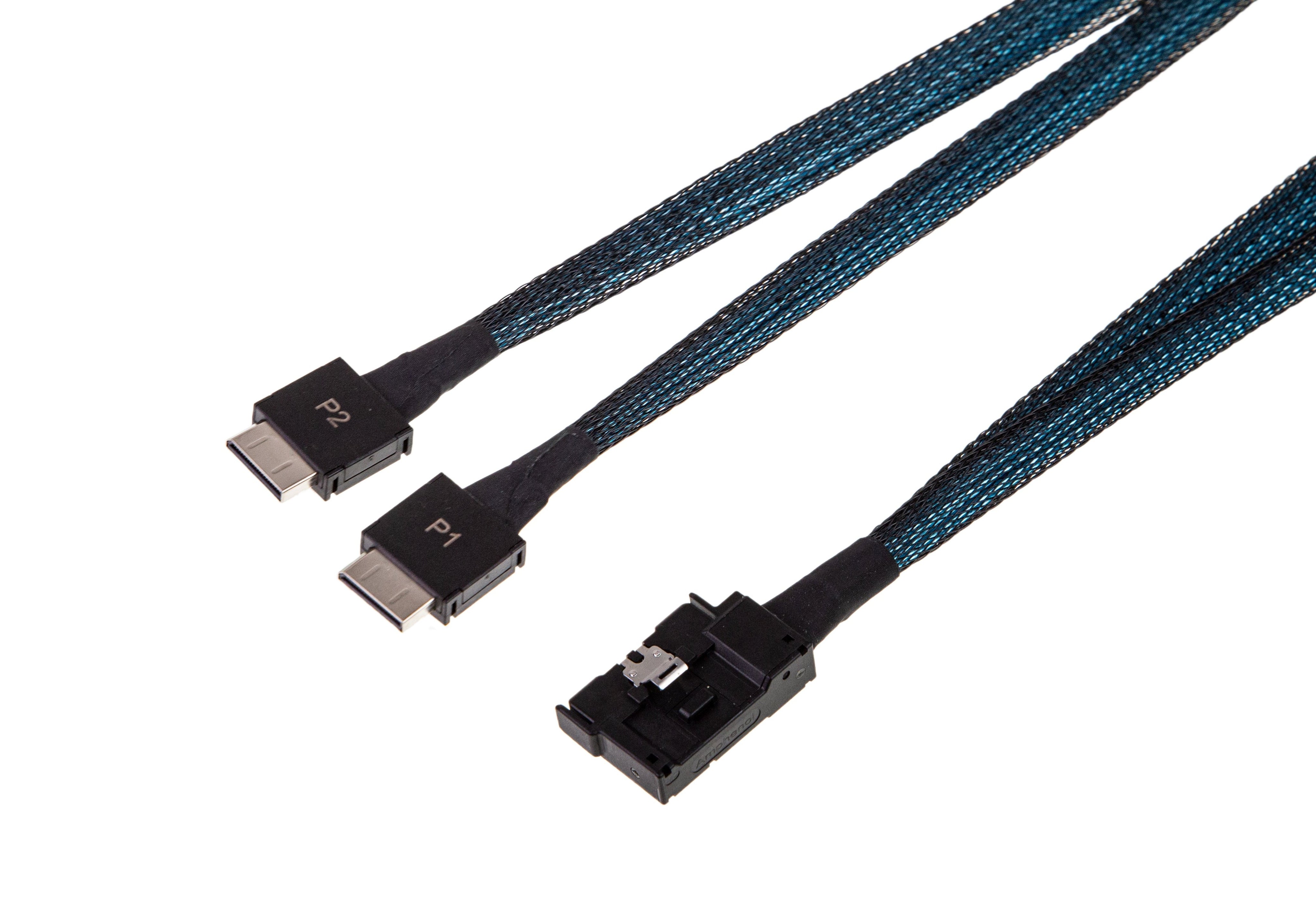 MCIO 8X Left Side Exit to 2x OCulink 4X Straight with Active Latch Cable - simple