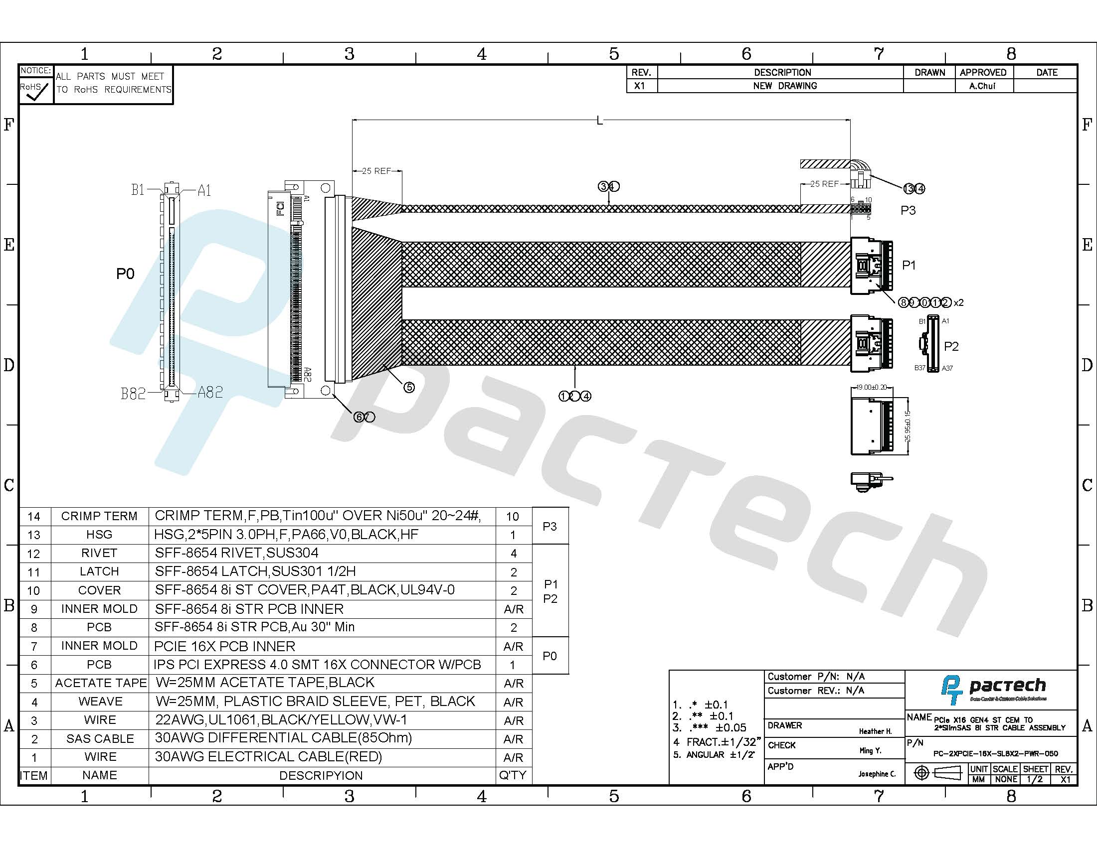 DUAL PCIe X16 Straight to 2x SlimSAS 8i Straight with Micro 3.0 Power, 500mm