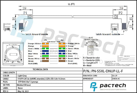 Cat5e FUTP 26AWG LSZH cable up angled and down angled