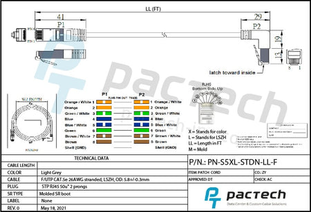 Cat5e FUTP 26AWG LSZH cable straight to down angled