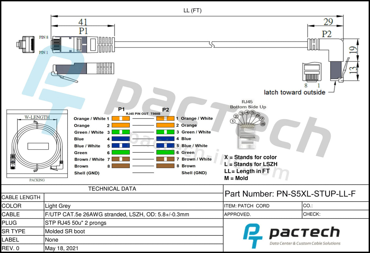 Cat5e FUTP 26AWG LSZH cable straight to up