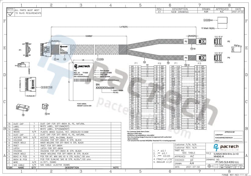 SlimSAS SFF-8654 8i Straight 74Pos to 2x HD MiniSAS SFF-8643 4i