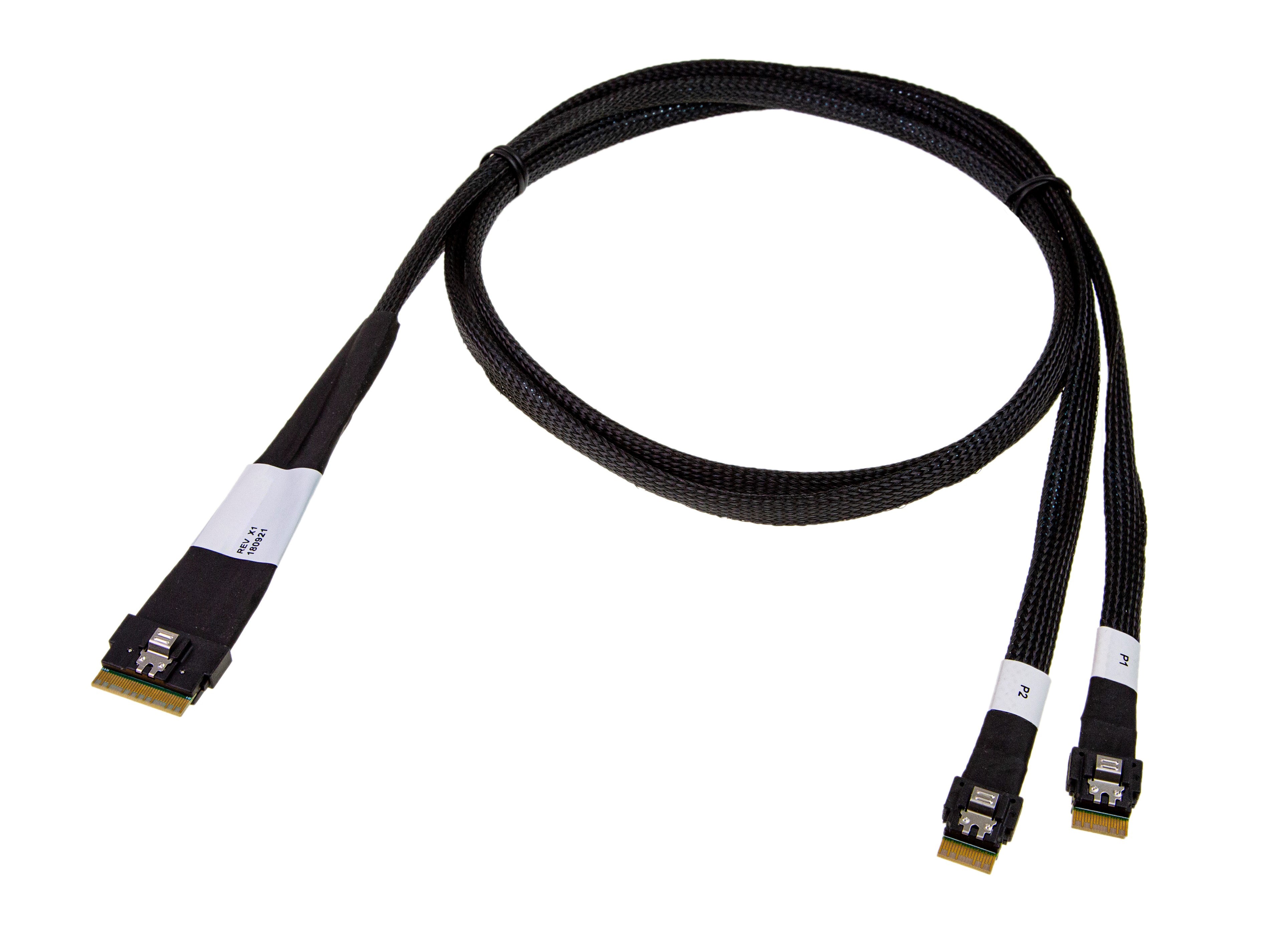 SlimSAS SFF-8654 8i Straight 74Pos to 2x SlimSAS 4i Straight 36Pos, with Active Latch Cable - simple