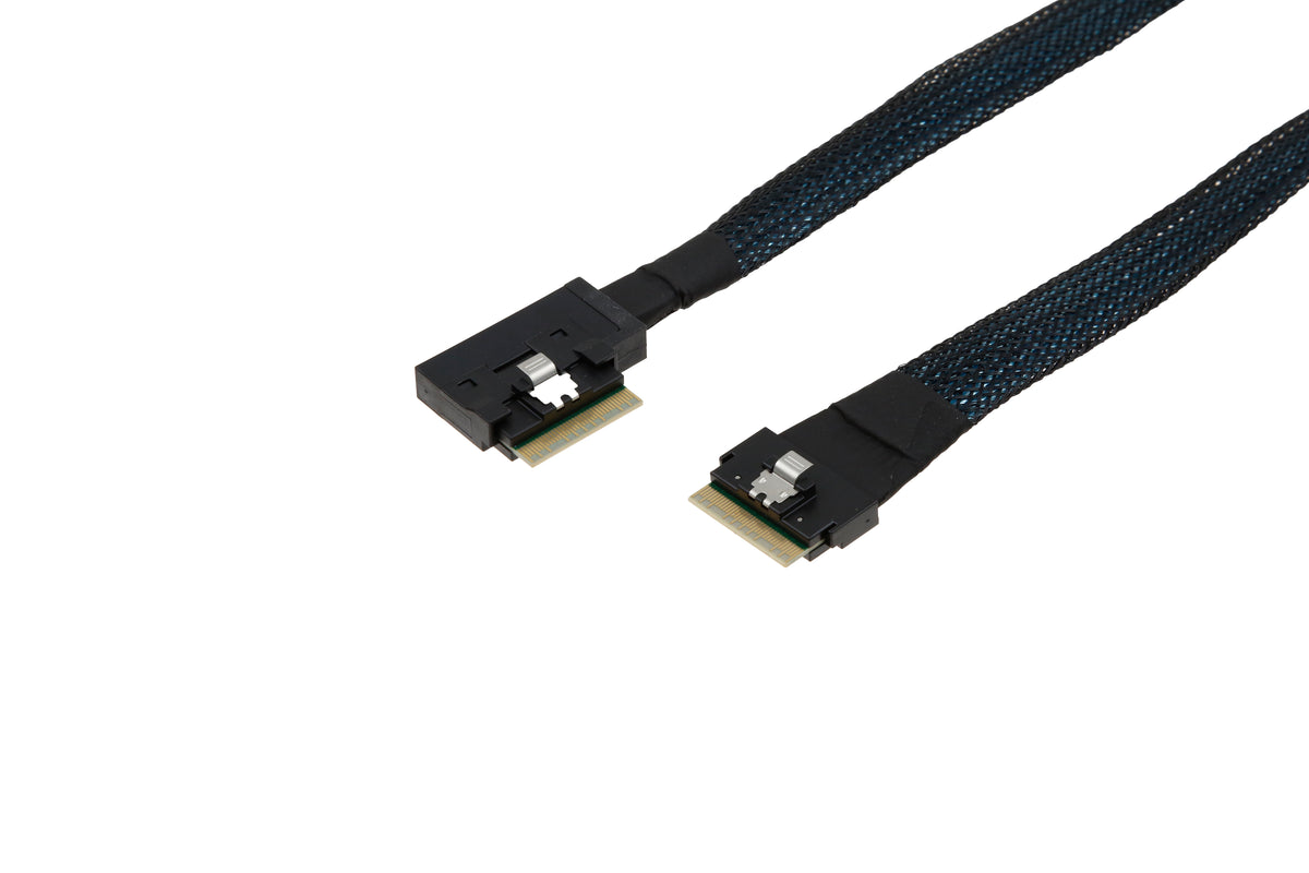 SlimSAS SFF-8654 8i 74Pos to 8i 74Pos, Right Side Exit to Straight, with Active Latch Cable - simple