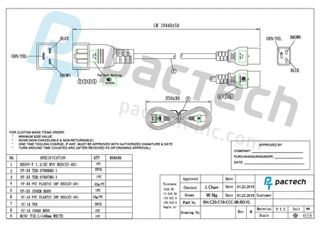 C19 TO C20 POWER CORD,CCC 8FT,RED