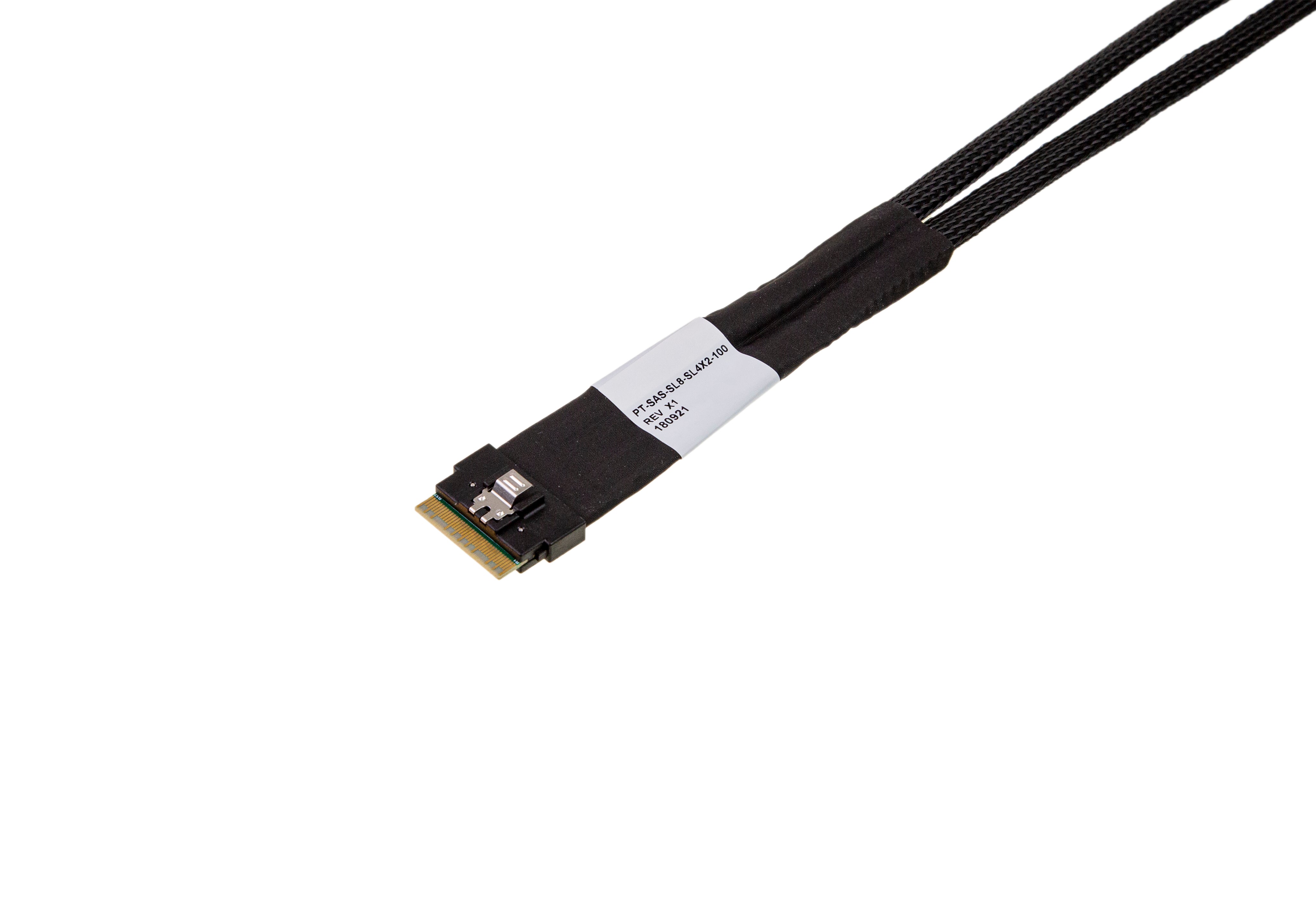 SlimSAS SFF-8654 8i Straight 74Pos to 2x SlimSAS 4i Straight 36Pos, with Active Latch Cable - simple