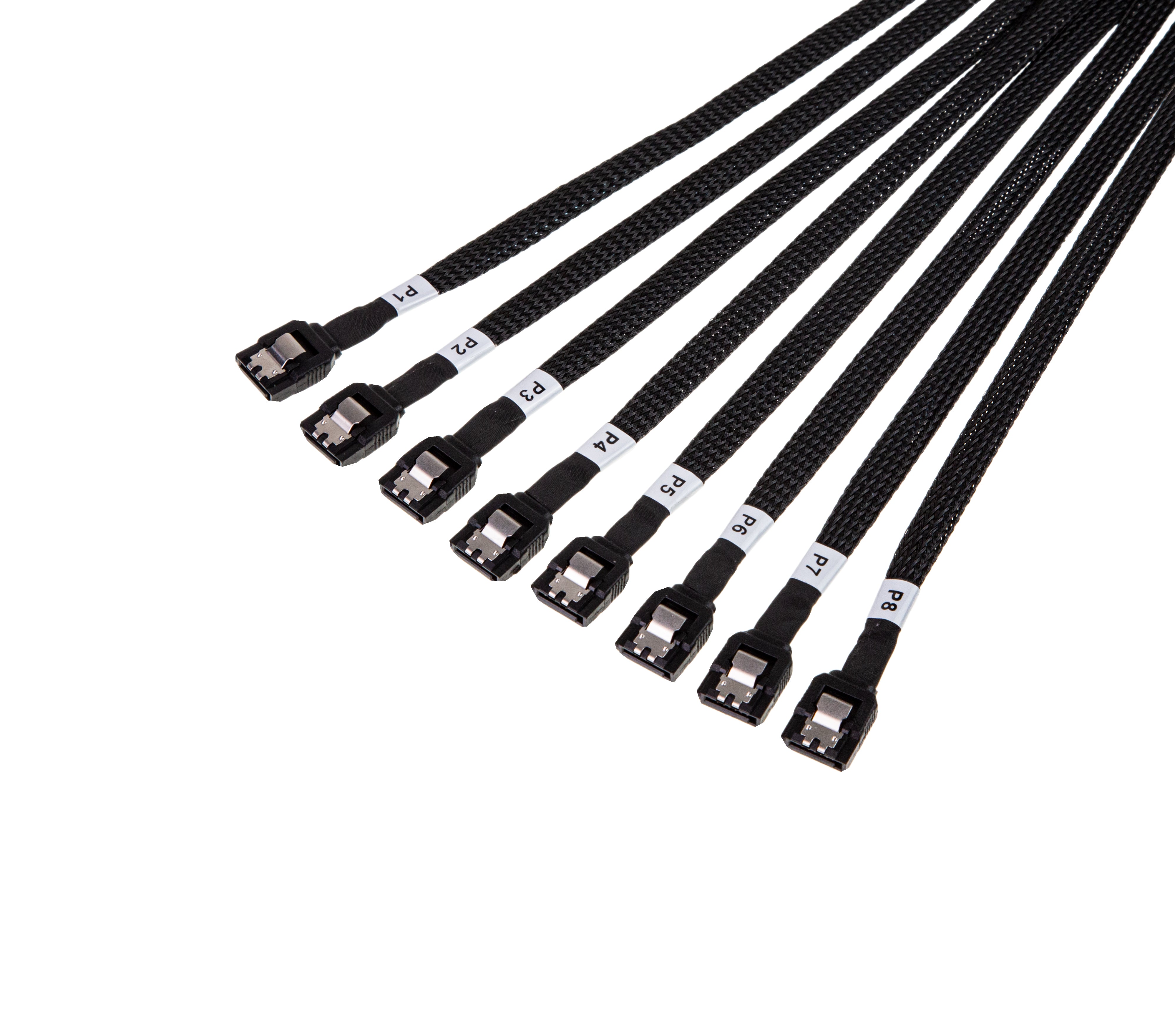 SlimSAS SFF-8654 8i Straight 74Pos to 8x SATA Straight 7Pos, with Active Latch Cable - simple