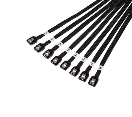 SlimSAS SFF-8654 8i Straight 74Pos to 8x SATA Straight 7Pos, with Active Latch Cable - simple