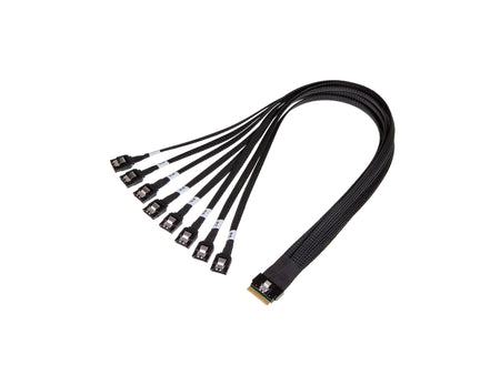 SlimSAS SFF-8654 8i Straight 74Pos to 8x SATA Straight 7Pos, with Active Latch Cable - simple