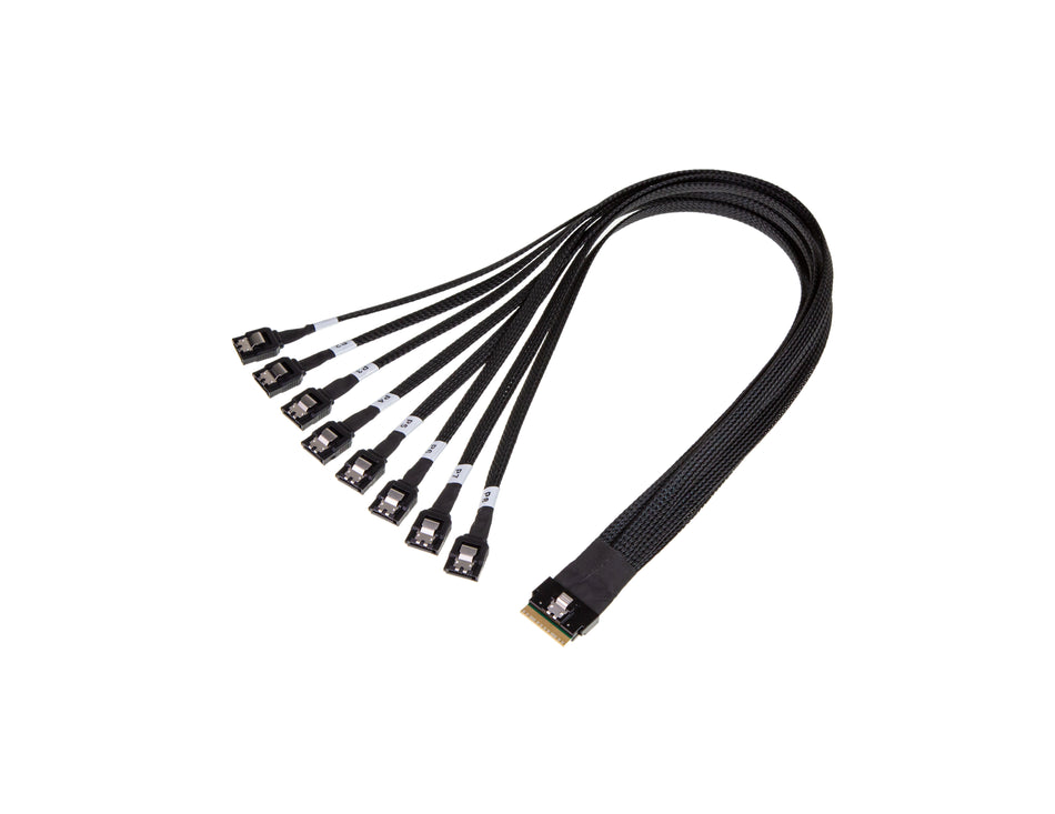 SlimSAS SFF-8654 8i Straight 74Pos to 8x SATA Straight 7Pos, with Active Latch Cable - simple