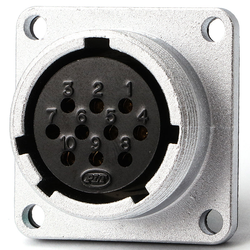 Industrial Square-24 series, 10 Pin, Receptacle, Female Contact, Straight, Solder, Screw Thread Connector