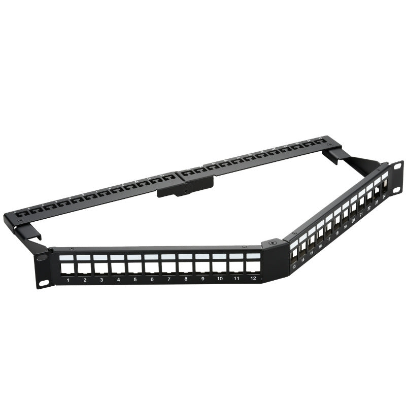 UTP/STP Keystone Jack V-Type Patch Panel, 24 Ports with Foldable Support Bar - simple