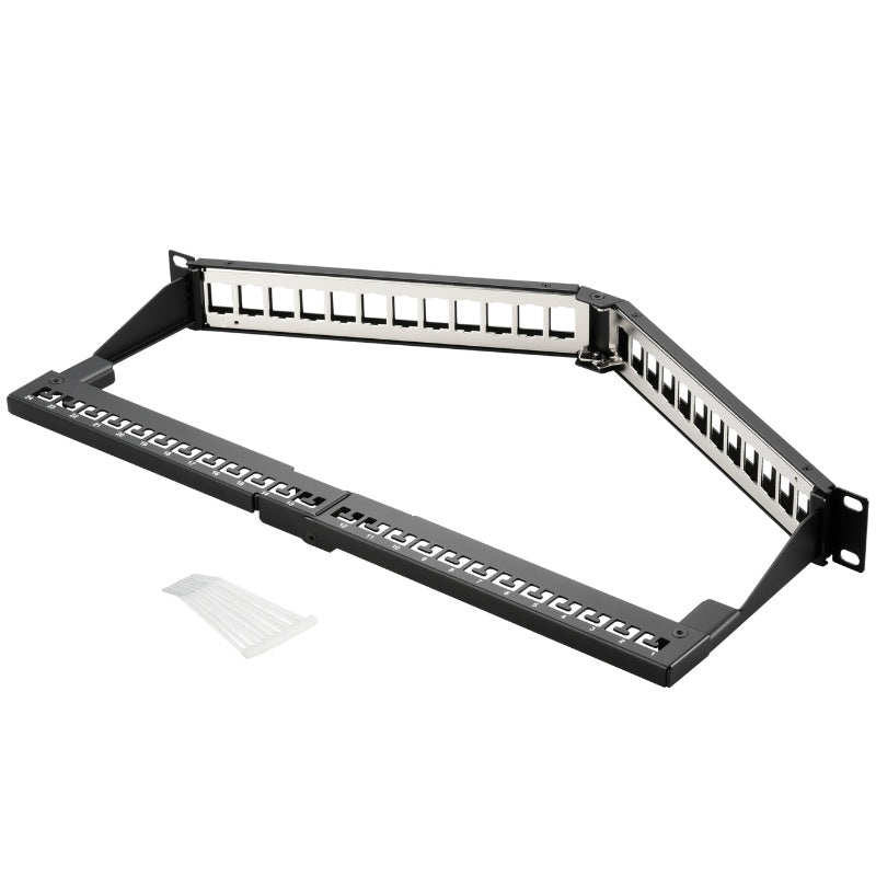 UTP/STP Keystone Jack V-Type Patch Panel, 24 Ports with Foldable Support Bar - simple