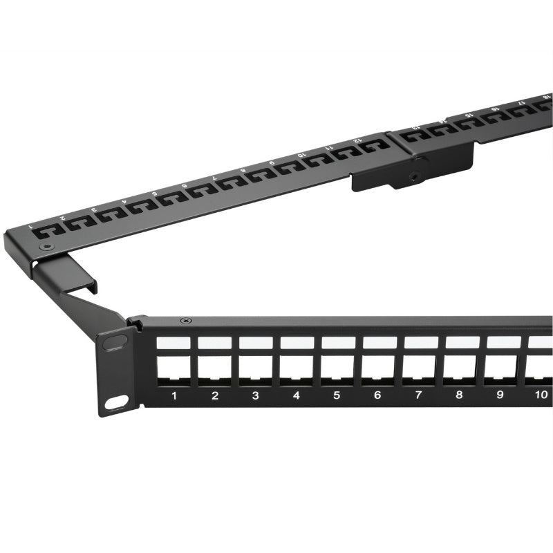 UTP/STP Keystone Jack V-Type Patch Panel, 24 Ports with Foldable Support Bar - simple