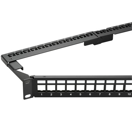 UTP/STP Keystone Jack V-Type Patch Panel, 24 Ports with Foldable Support Bar - simple