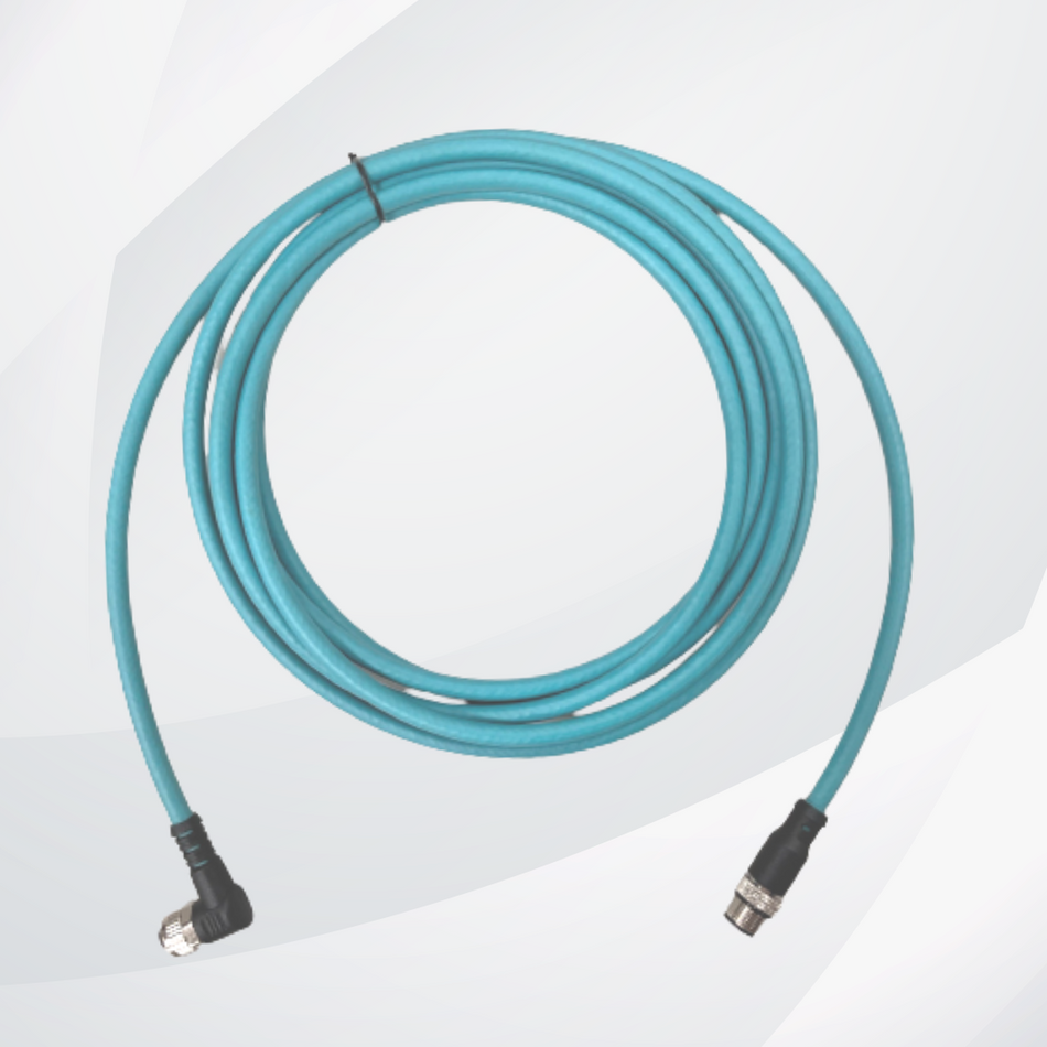 M12 A-Code 8pin Plug Female Right Angle to M12 A-Code 8pin Plug Male Plug, Cat.5E, PUR, 3.25M Cable (High Flex)